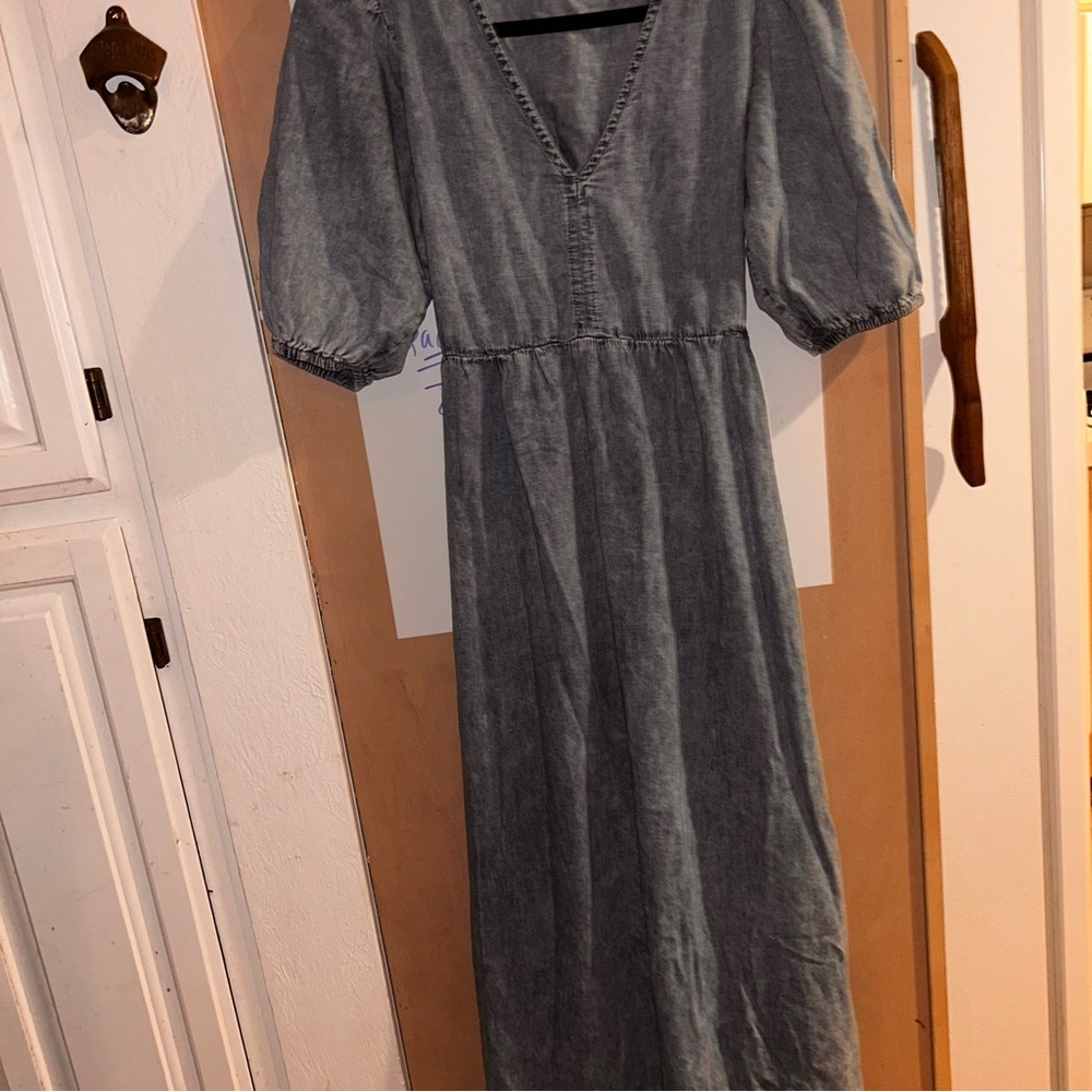 GAP Blue cutout back drop puff Dolman Sleeve V-Neck Maxi Sundress - Picture 10 of 13